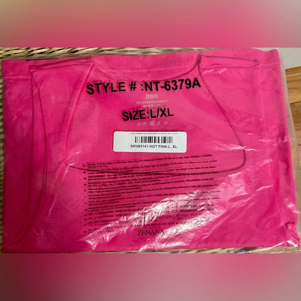 Zenana Seamless Double Layered Square Neck Tank Top - Hot Pink (L/XL) - Picture 3 of 4